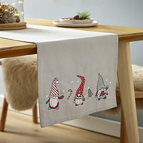 Catherine Lansfield Grey Red Festive Table Runner Cover
