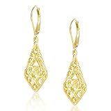 Gold Dangle Earrings for Women, Hypoallergenic 14K Goldplated Sterling Silver Hollow Filigree Waterdrop Dangling Leverback Earrings, Lightweight Geometric Dangly Drop Earings for Women Trendy Jewelry
