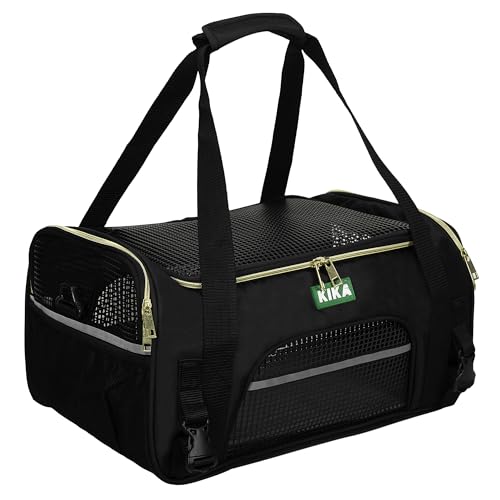 Image of KIKA Pets Goldfinch Cat Bag Carrier | Small Dog Puppy Bag Carrier | Airline Dimension Approved Akasa - Medium Size (18.5 x 12.5 x 9.9 inches), Midnight Black