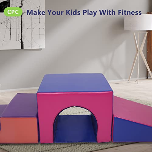 Joymor Indoor Soft Foam Climber Play Sets, Beginner Toddler Climber With Slide Stairs And Ramp Indoor Climbing Toys For Toddlers Kids And Children (Dark Blue, Rose Red) #TOP6