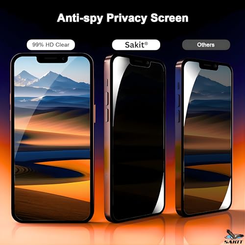 Image of UniqueMe Sakit Military-Grade Privacy Tempered Glass Screen Protector for iPhone 13 /13 Pro / 14 / 16e with Edge to Edge Coverage I Case Friendly, 9H Hardness and Bubble free installation kit