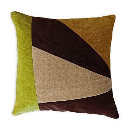 Image of Encasa XO Chenille Cushion Covers (Pack of 2) with Patchwork 45x45 cm - Mix & Match Pillow Covers in Bright Colours for Living Room, Sofa, Bedroom - Mustard