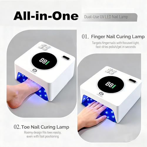 Lumcrissy UV LED Nail Lamp Cordless 76W Rechargeable Professional 45 Beads Gel Nail Light with Touch Display, Auto Sensor 4 Timer Settings for Salon and Home — view 3
