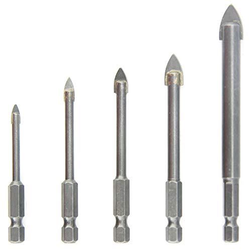 NORTOOLS Fliesenbohrer-Set 5-teilig für Glas und Keramik mit Hartmetallspitze & 1/4 Zoll Sechskantschaft mit Schnellwechsel für Fliesen Glas Spiegel Keramik 4 5 6 8 10 mm