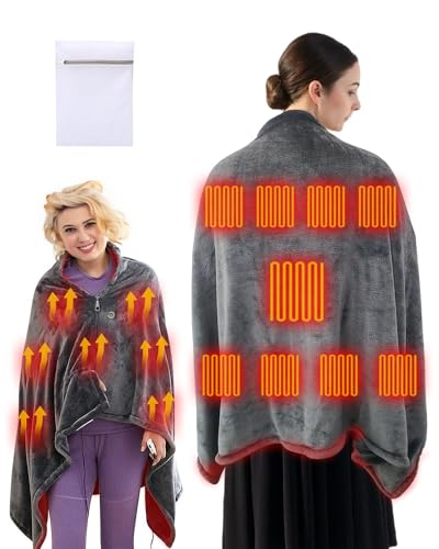 Electric USB Heated Shawl Blanket – Large Size, 9 Heating Zones, Adjustable Temperature with 3 Settings, Fast Heating, Soft Flannel, Zippered Design, Ideal for Home & Office Use