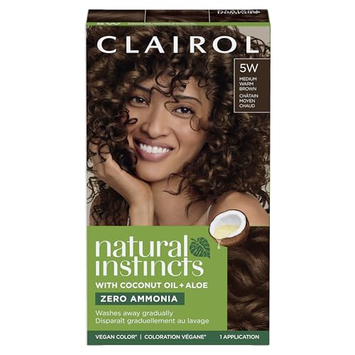 Image of Clairol Natural Instincts Demi-Permanent Hair Dye, 5W Medium Warm Brown | Ammonia‑Free, Vegan Hair Color with Coconut Oil & Aloe Vera | Pack of 1