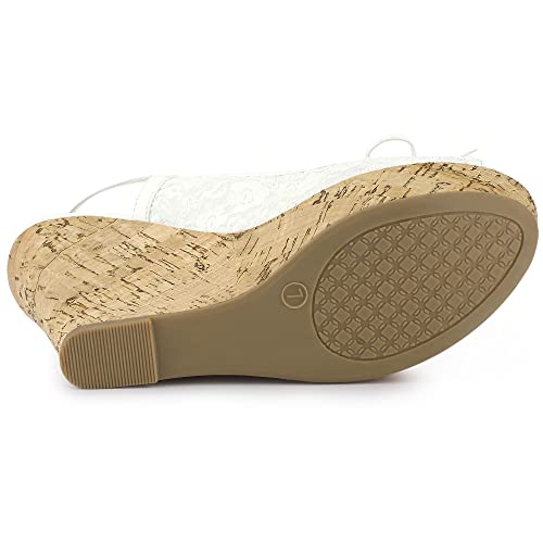 Allegra K Allegra K Women's Lace Platform White Wedges Wedge Heel Sandals 8 M US