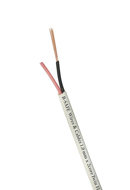B-SAFE Twin Flat 1.0 mm 2 core Flexible Copper Wires & Cables with Double Layer PVC Insulation (White) (10 meter / 33 feet)
