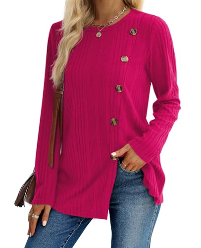 Image of XIEERDUO Long Sleeve Tops for Women Tunics Buttons Front Slit