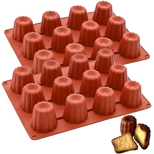 QEEYON 2 Pièces Moule Silicone Mini Cannelé 12 Cavité, Antiadhésifs Moule Cannelé, Moules à Gâteau en Silicone pour Chocolat, Gelée, Pudding, Mousse
