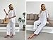 Women's Linen 2 Piece Outfits Rolled Sleeves Tops Wide Leg Trouser Pants Suits Summer Casual Dressy Linen Sets