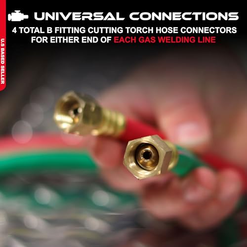 ABN Acetylene Rubber Welding Hose, 1/4 Inch B Fittings, Twin, 25 Foot, Green/Red, 1 Pack