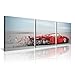 NAN Wind Abstract Red Speedy Car Wall Art Sports Car Canvas Prints Red Car and Clouds Cars Picture Print on Canvas 3 Panel Small Size Speed Blur Cars Decorations for Boys Room Home Decoration