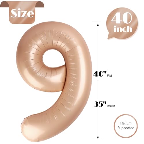 Image of Light Brown 9 Balloon, Tan Number Balloons 40 Inch, 9th Giant Beige Birthday Decorations, 19th 29th Khaki Party Decorations Supplies, Sandy Brown Number 9 Balloon