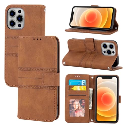 Housse cuir iPhone 16 Pro portefeuille marron clapet magnétique