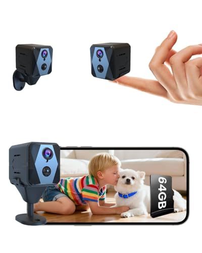 aidowocam Mini Kamera 4K Kamera Überwachung Innen mit 64G SD WLAN Überwachungskamera Innen,WiFi Camera Live Übertragung Handy APP Für Lange Standby Akku Kamera,Bewegungsmelder Nachtsicht