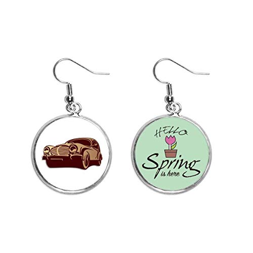 Pendientes de coches clásicos tallados en rojo oscuro con colgante decorativo de diseño