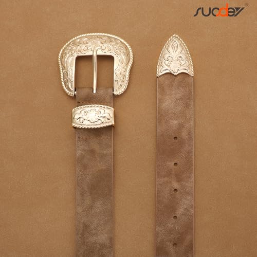 SUOSDEY Women Country Western Belt Cowgirl Cowboy Vintage Leather Belt with Western Style Big Buckle for Jeans Dresses4