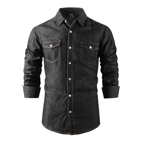OCHENTA Men's Denim Button Down Shirts Casual Chambray Long Sleeve Lightweight Tops