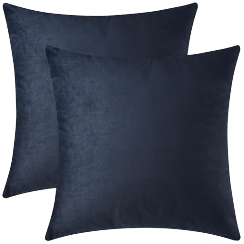 Image of Mixhug Decorative Throw Pillow Covers, Velvet Cushion Covers, Solid Throw Pillow Cases for Couch and Bed, Midnight Blue, 22 x 22 Inches, Set of 2