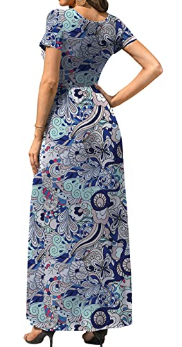 Image of DB MOON Womens 2026 Casual Summer Plus Size Maxi Dresses Short Sleeve Empire Waist Long Dress with Pockets(Blue Floral 02, 2XL)