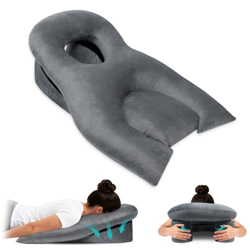Gliterra Face Down Recovery Pillow for Eye/BBL Surgery - Prone Massage Headrest with Adjustable Airflow Plush Velvet Cover Retinal Vitrectomy Equipment (Grey Large Removable Base Cover)