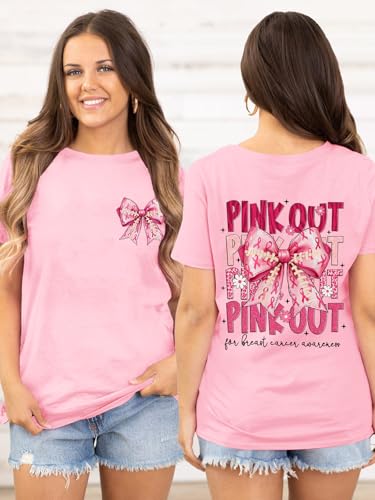 Breast Cancer Shirts for Women Breast Cancer Awareness Tshirt Pink Ribbon Graphic Short Sleeve Tee Tops2