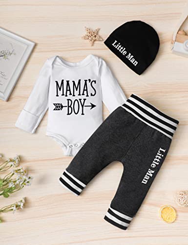 Fommy Baby Boy Clothes 6-9 Months Infant Baby Boy Outfits Long Sleeve Letter Clothes+Solid Color Long Pants+Hat 3Pcs Fall Clothing Sets #TOP2