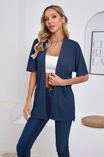 Image of Iandroiy Women's Lightweight Open Front Cardigans Casual Short Sleeve Blouse Tops