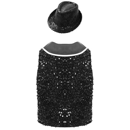 DINORMIN Kids Boys Girls Dance Party Stage Performance Jacket Vest Hip-Hop Jazz Waistcoat and Bowtie Hat3