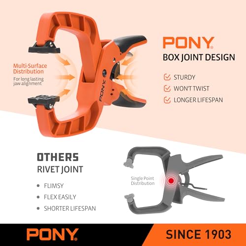 PONY 4-Pack 2-Inch Quick-Release Ratcheting Wood Clamps for Woodworking, Professional Hand Clamps with Box-Joint Design, Ergonomic Handles, 60 LBS Clamping Force by PONY - Used condition - Image 4