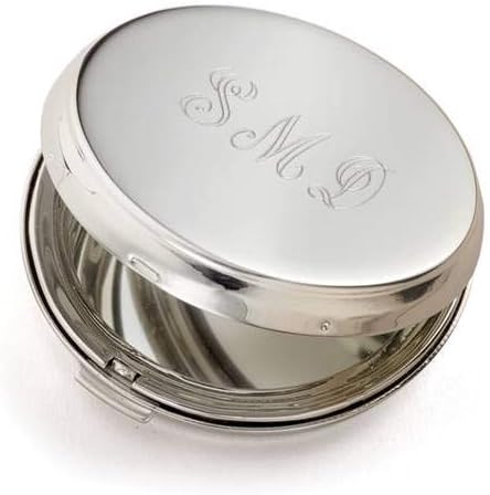 Round Hinged Compact Make up Mirror Custom Message Monogram Engraved