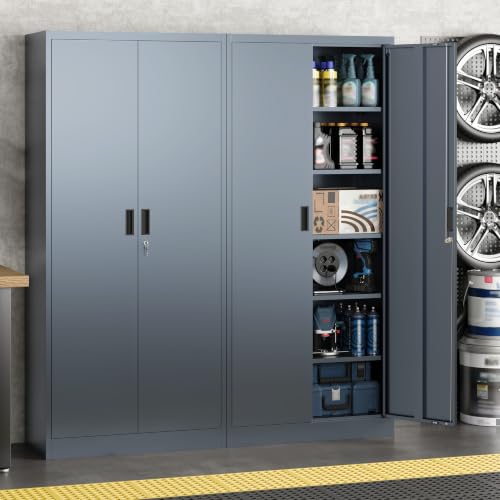 Image of Metal Storage Cabinet with Lock Doors and 5 Adjustable Shelves