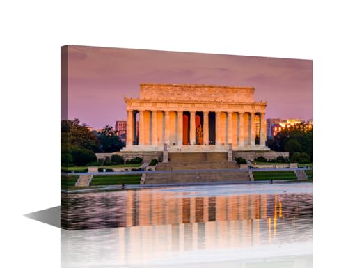 TUMOVO Wall Art for Living Room Early Morning Lincoln Memorial Wall Art Modern Home Decor Artwork Cityscape Skyline Poster Framed for Home Office Decoration 1 Piece Gift(16" Wx24 H)