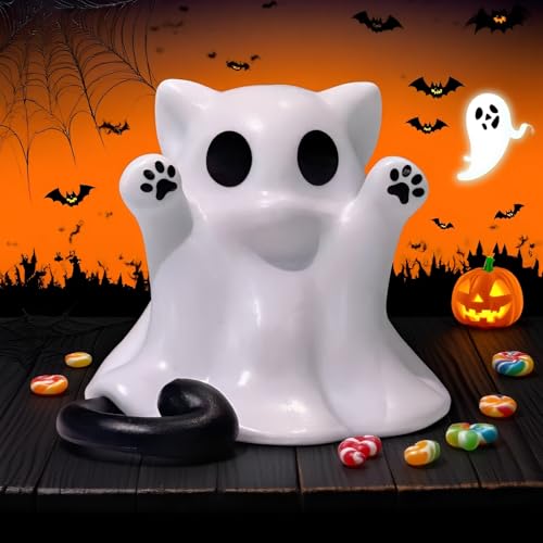 Norhogo 1 figurine mignonne effrayante, chat fantôme blanc, décoration de sculpture fantôme, figurines uniques de fantômes de chat pour statues d'Halloween...