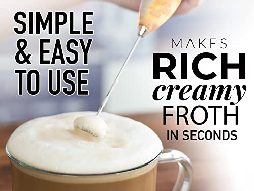 Image of Mini & Mighty Milk Frother Wand - Powerful Handheld Coffee Frother, Battery Operated Drink Mixer - Compact Pocket Size - Detachable Whisk for Latte, Cappuccino, Matcha, Hot Chocolate