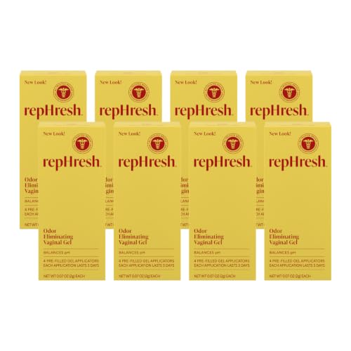 RepHresh Odor Eliminating Vaginal Gel, Fragrance Free, Balances Vaginal pH, Odor Control Up to 3 Days, 4 Pre-Filled Applicators (Pack of 8)