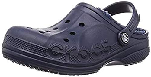 Crocs Kids' Baya Lined Clog | Warm and Fuzzy Slippers for Kids, Navy/Navy, J2 US Little Kid