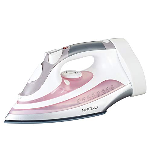 MARTISAN Steam Iron, Ceramic Soleplate Iron with Retractable Cord, Auto Shut Off, Anti-Drip, Anti-Calc Full Function, White/Pink