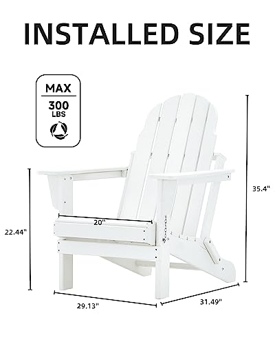Voqnis Adirondack Folding Chair, Hdpe Outdoor Plastic Patio Chairs For Fire Pits, Gardens, Decks, Seaside Weather Resistant, Waterproof, Easy To Assemble (White) #TOP2