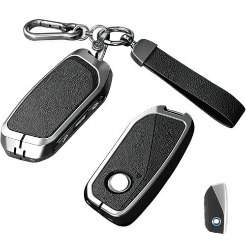 Image of Car Key Fob Shell Cover & Keychain Set compatible with BMW | for 2023-up New 2 3 5 7 Series X1 X4M X5 X6 X7 iX i4 i7 XM,Metal Case Protection with Premium Leather(Black)