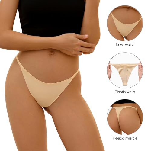 Image of DEANGELMON Seamless G-string Thongs for Women - No Show Thong Underwear Low Rise Stretch Panties Workout Pack