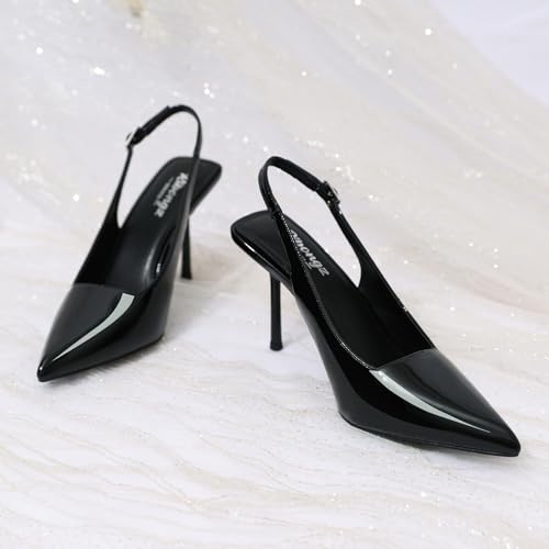 Image of RIBONGZ Sexy Slingback Pumps Elegant Dressy Heels for Women Closed Toe Pointy High Heels Wedding Bride Prom Party Evening Shoes