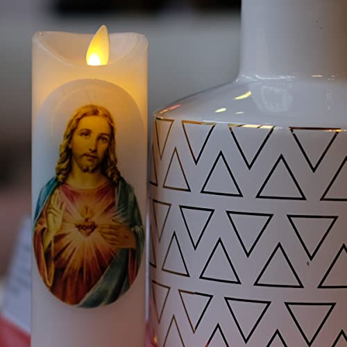 Nonno & Zgf Sacred Heart Of Jesus Flameless Candle, Real Wax, Moving Wick, Religious Prayer Devotion Candles Gift, Battery Operated With Remote Timer Function #TOP3