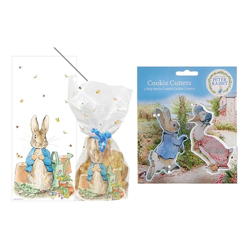 Anniversary House Emporte-pièces Peter Rabbit AMZ018, 20 sacs à friandises individuels Peter Rabbit, sacs cadeaux de fête avec attaches torsadées,...