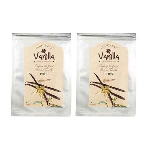 Goodness Vanilla 100% Natural Premium Vanilla Bean Pods for Cooking, Baking, Coffee Brewing, Ice Cream and Desserts - 100 gm Each (Pack of 2)