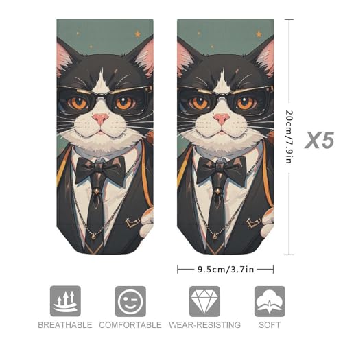 Cool Rich Gangster Boss Cat Socks for Women Men Cotton Sock Soft Moisture-Wicking Sock for Running Sports Sock 5 Pairs2
