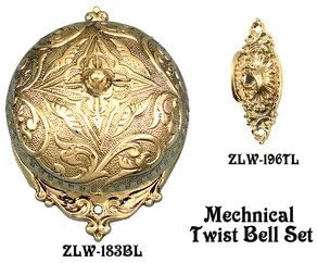 Recreated Interior Mechanical Fancy Victorian Rococo Twist Doorbell SET (Z183S3-PB)