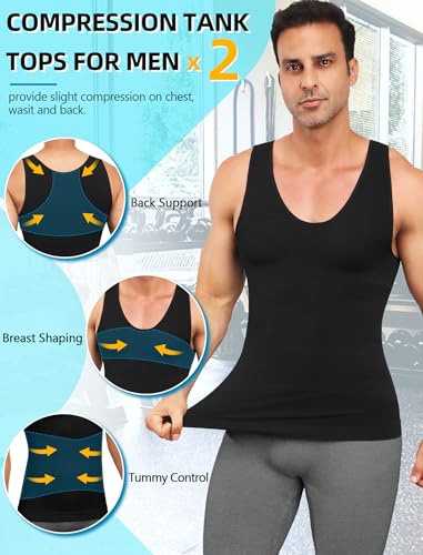 MISS MOLY 2 Pack Gynomastica Compression Shirts for Men Tummy Control U Neck Sleeveless Slimming Vest Tank Top Shapewear2