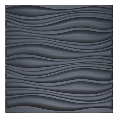 Image of Art3d 3D Leather Tiles Decoartive 3D Wall Panels, Black Wave 23.6 inch x 23.6 inch (6 Pack)